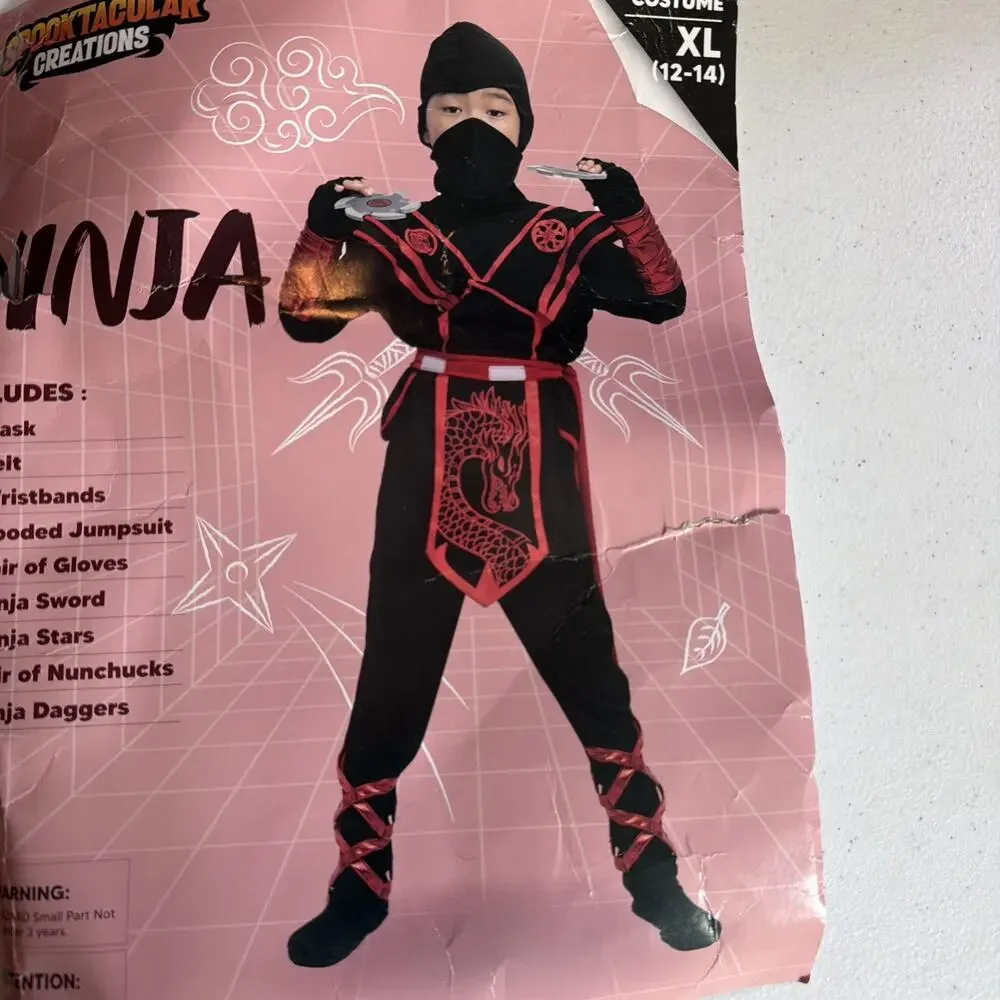 Ninja red dragon jumpsuit Halloween Costume youth XL 12 14 no weapons 7 peices